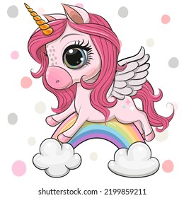 Cute Cartoon Unicorn on the rainbow