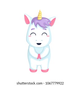 Cute cartoon  unicorn on white background. Vector isolated object. 
