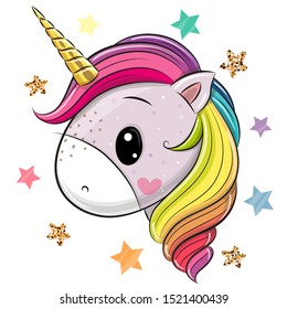 Cute Cartoon Unicorn on a White background
