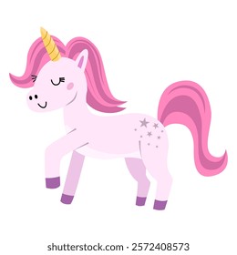 Cute cartoon unicorn on a white background. Good for greeting cards, invitations, decoration,