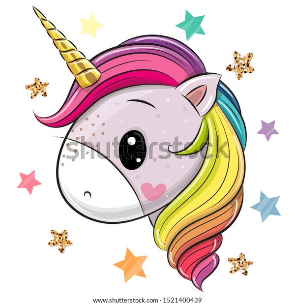 Cute Cartoon Unicorn On White Background Stock Vector (Royalty Free ...