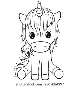 Cute Cartoon unicorn outlined for coloring book isolated on a white background