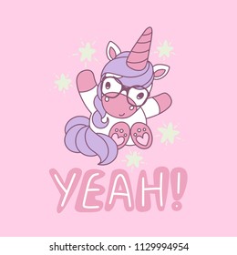 Cute cartoon unicorn with phrase in vector