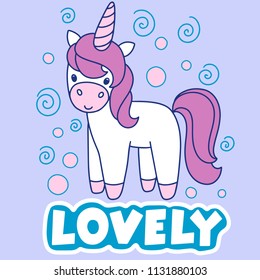Cute cartoon unicorn with phrase in vector