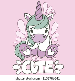 Cute cartoon unicorn with phrase in vector