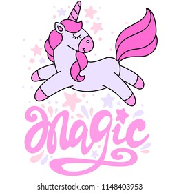 Cute cartoon unicorn with phrase in vector