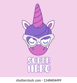 Cute cartoon unicorn with phrase in vector
