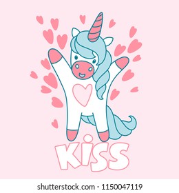 Cute cartoon unicorn with phrase in vector