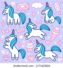 Cute cartoon unicorn with phrase in vector