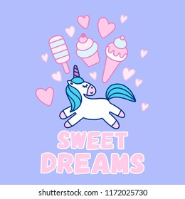 Cute cartoon unicorn with phrase in vector