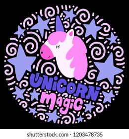 Cute cartoon unicorn with phrase in vector
