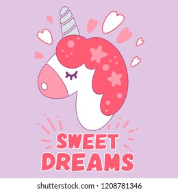 Cute cartoon unicorn with phrase in vector