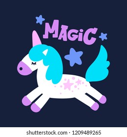 Cute cartoon unicorn with phrase in vector