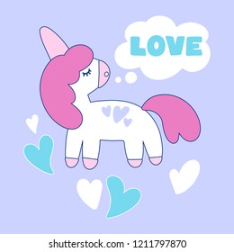 Cute cartoon unicorn with phrase in vector