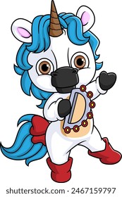 Cute cartoon unicorn playing tambourine of illustration