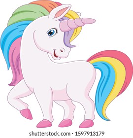 Cute Cartoon Unicorn Rainbow Mane Stock Vector (Royalty Free ...