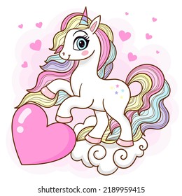 Cute Cartoon Unicorn Rainbow Mane Heart Stock Vector (Royalty Free ...