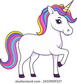 A Cute Cartoon Unicorn with a Rainbow Mane Vector Illustration. 