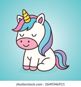 Bonito Desenho Animado Unicórnio com Arco-íris Mane