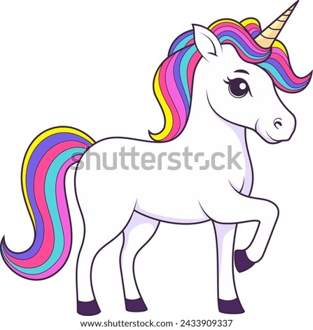 A Cute Cartoon Unicorn with a Rainbow Mane Vector Illustration. 