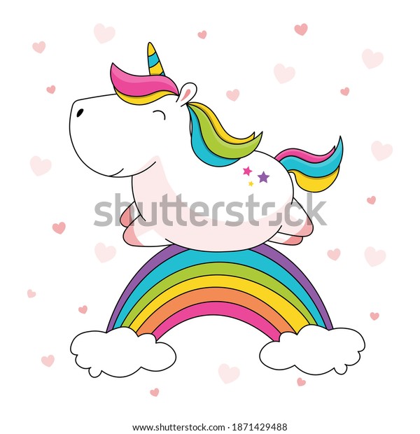 Cute Cartoon Unicorn Rainbow Mane Circle Stock Vector (Royalty Free ...