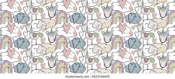 Cute cartoon unicorn, seamless pattern