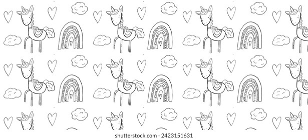 Cute cartoon unicorn, seamless pattern