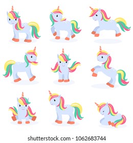 Cute cartoon unicorn set