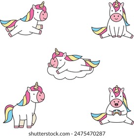 Cute cartoon unicorn set illustration