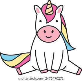 Cute cartoon unicorn  sitting illustration
