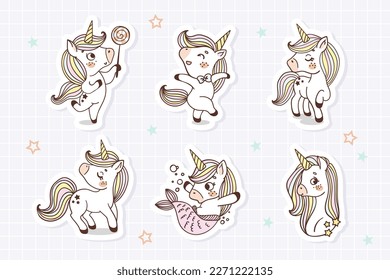 Cute cartoon unicorn stickers