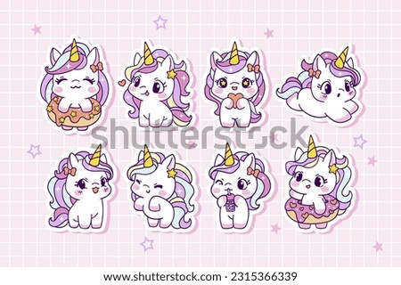 Cute cartoon unicorn stickers collection in hand drawn style	 Foto stock © 