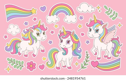 Cute Cartoon Unicorn Stickers Set: Magical Decor Delight