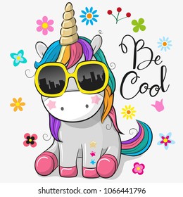 Cute Cartoon Cute Unicorn With Sun Glasses