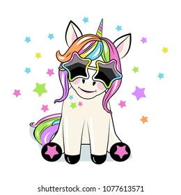 Cute Cartoon unicorn with sun glasses