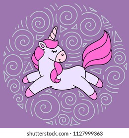 Cute cartoon unicorn in vector