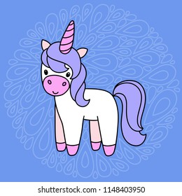 Cute cartoon unicorn in vector