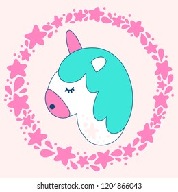 Cute cartoon unicorn in vector
