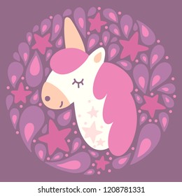 Cute cartoon unicorn in vector