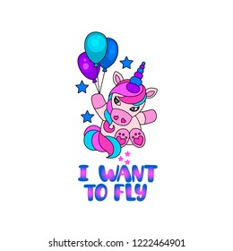 Cute cartoon unicorn in vector