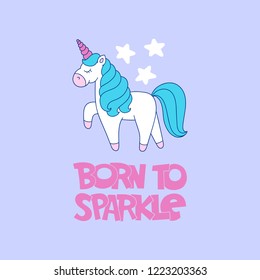 Cute cartoon unicorn in vector