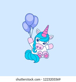 Cute cartoon unicorn in vector