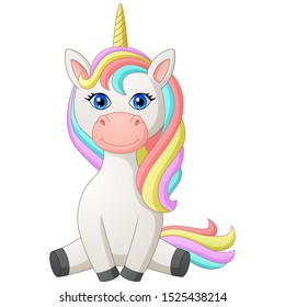 Cute Cartoon Unicorn. Vector Illustration