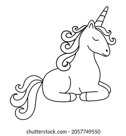 Cute cartoon unicorn. Vector illustration for coloring books. Vector illustration isolated on white.
