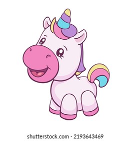 Cute cartoon unicorn. Vector illustration isolated on white background of funny sweet pony. 