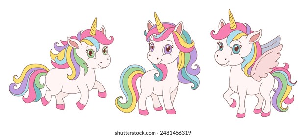 Unicornios de dibujos animados. Ilustración mágica de niños