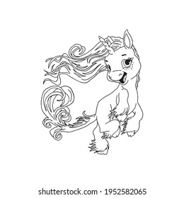 Cute cartoon unicorns Coloring book page Vector illustration, Children background, Coloring page unicorn, Magic pony cartoon, Sketch animals, Animals coloring page