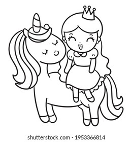 Cute cartoon unicorns Coloring book page Vector illustration, Children background, Coloring page unicorn, Magic pony cartoon, Sketch animals, Animals coloring page 