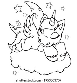 Cute cartoon unicorns Coloring book page Vector illustration, Children background, Coloring page unicorn, Magic pony cartoon, Sketch animals, Animals coloring page 