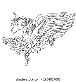 Cute cartoon unicorns Coloring book page Vector illustration, Children background, Coloring page unicorn, Magic pony cartoon, Sketch animals, Animals coloring page